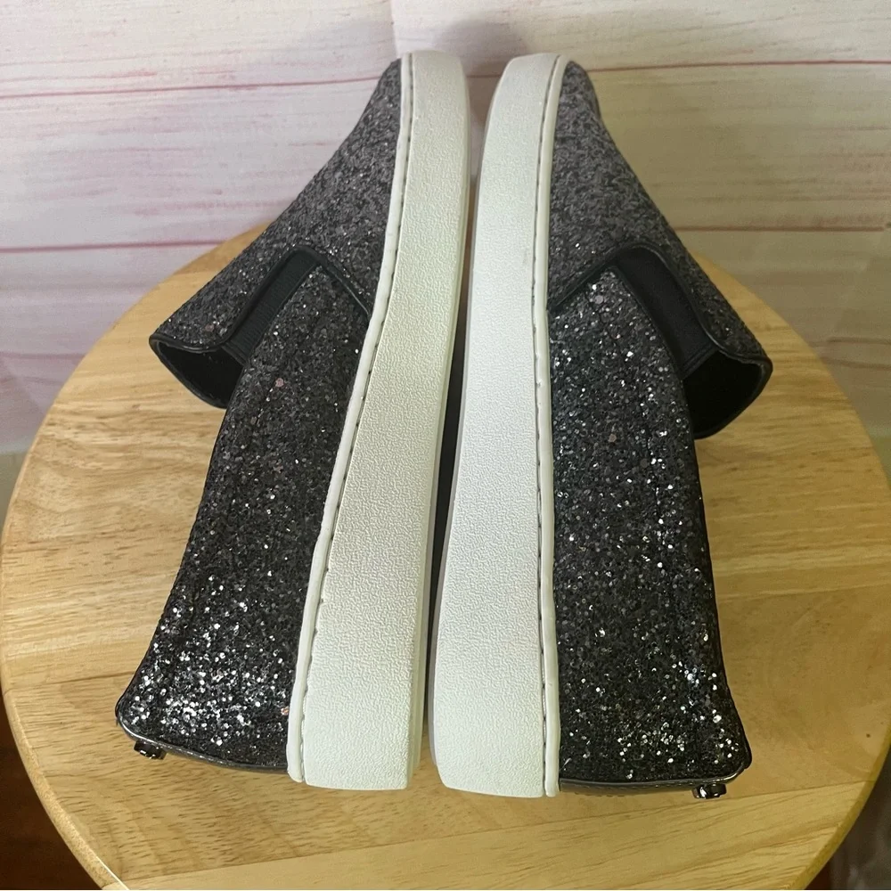 Michael Kors Keaton Black Silver Glitter Metallic Slip On Sneakers Size 7‎